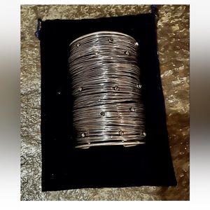 Dark silver tone wide woven cuff bracelet